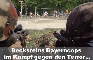 Mnchner Polizei gegen
        Radfahrer in Mnchen (Fotomontage) Antiterror?